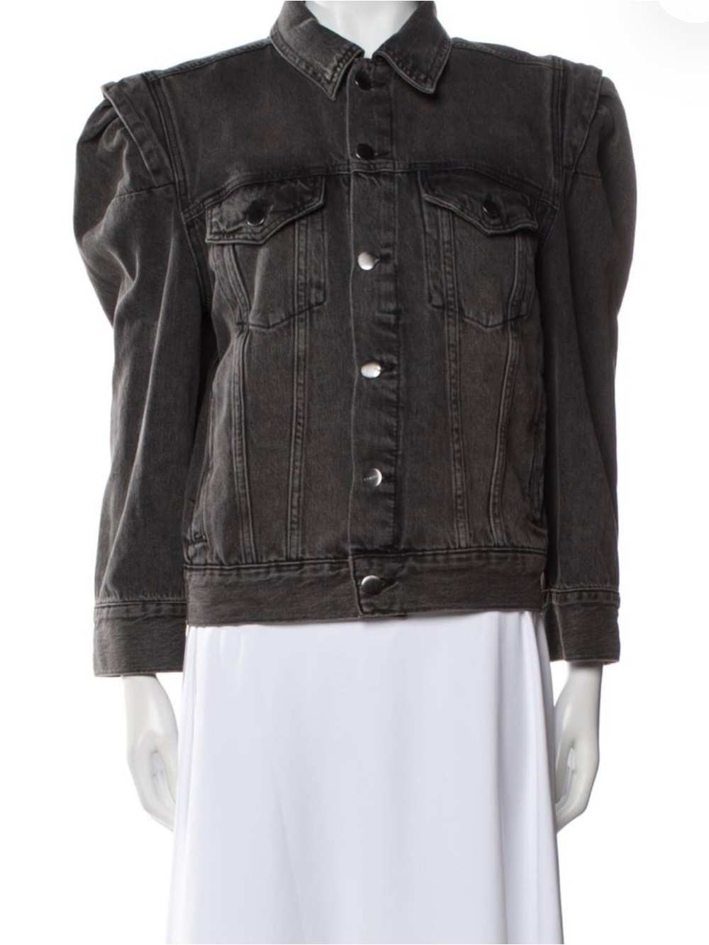 Frame Denim Washed Black Puff Sleeve Jean Jacket